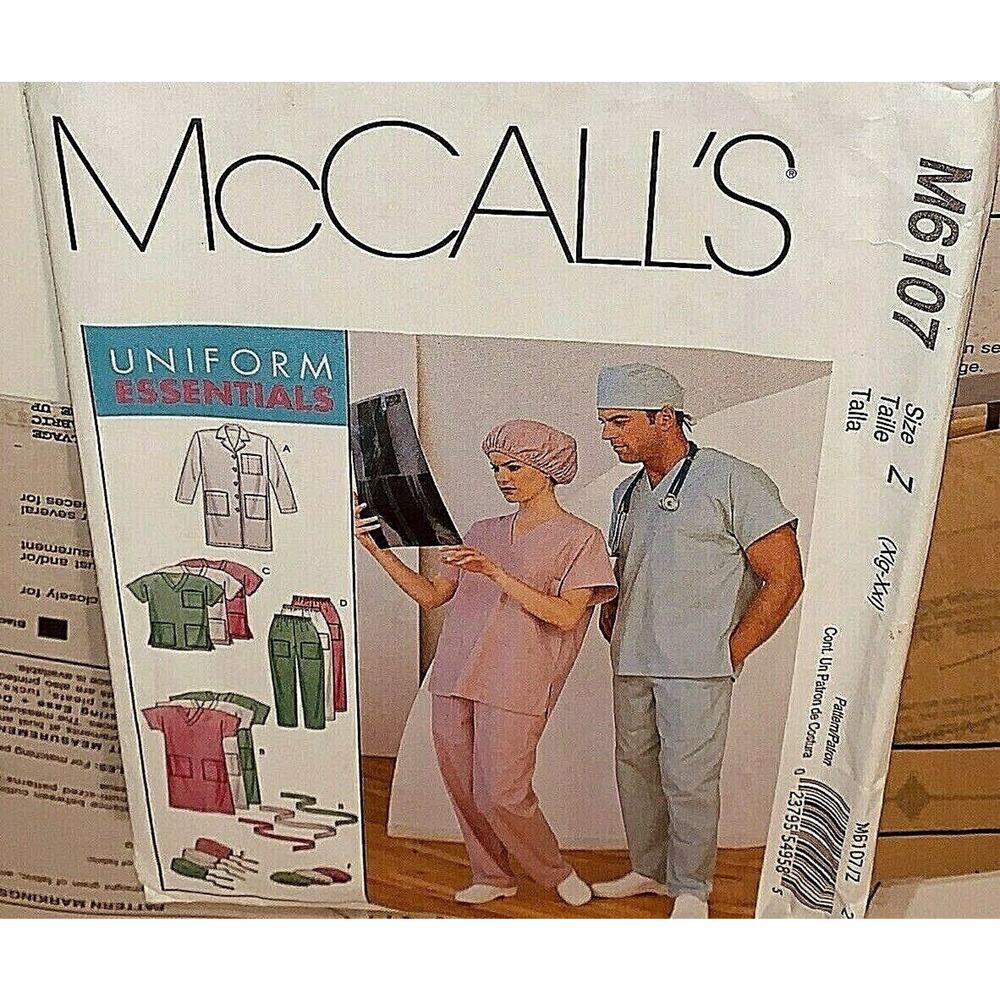 Mccalls Patterns Plus Size Uniform Essentials XLG-XXL Scrubs Hat Jacket M6107